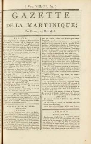Gazette de la Martinique (1816, n° 39)