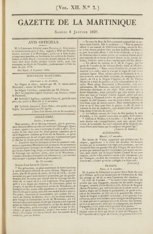 Gazette de la Martinique (1820, n° 3)