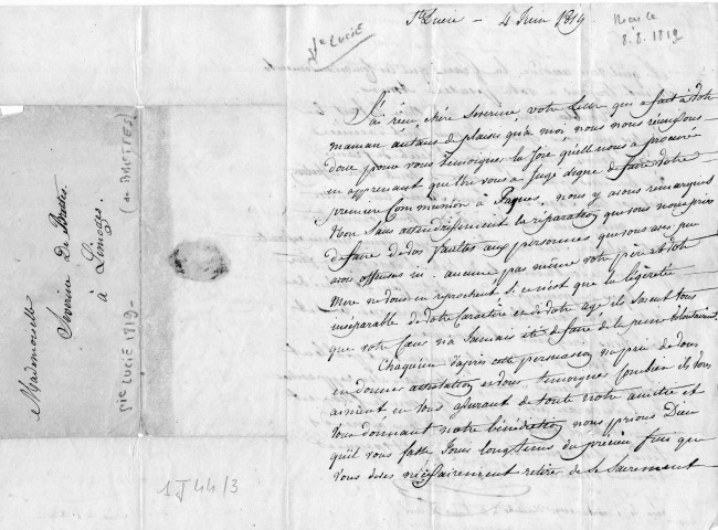 Famille de Brettes. Une lettre de 1819 de Sainte-Lucie