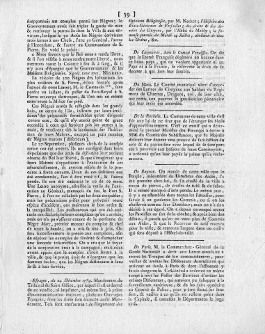 Révolte des esclaves à la Martinique : article du Journal général de France, n° 10 du dimanche 10 janvier 1790