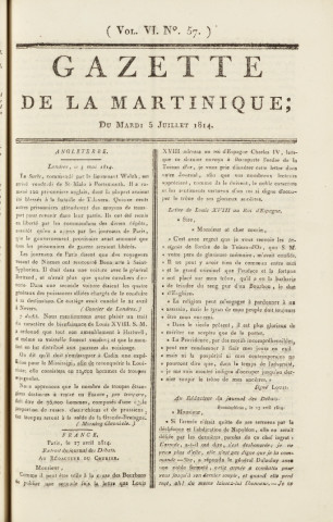 Gazette de la Martinique (1814, n° 57)