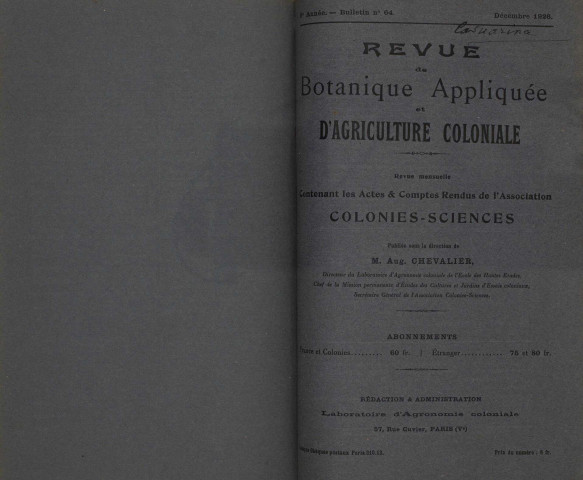 Revue de botanique appliquée et d'agriculture coloniale (n° 64)