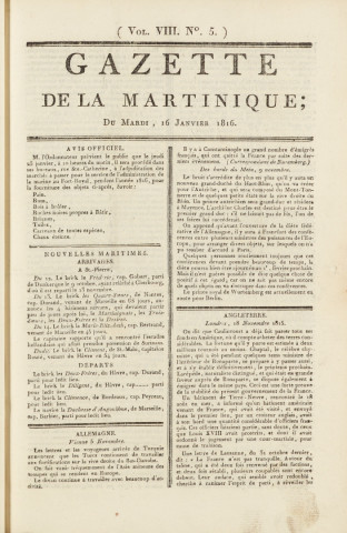 Gazette de la Martinique (1816, n° 5)