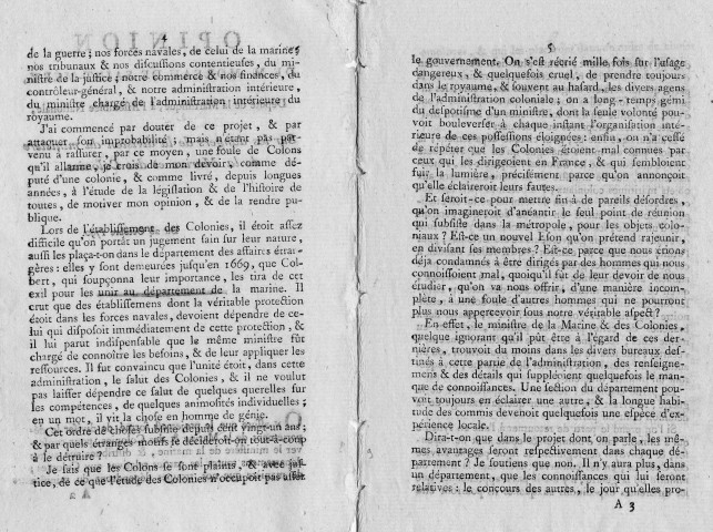 Réorganisation du ministère de la marine. Opinion de M. Moreau de Saint-Méry sur les dangers de la division du ministère de la marine et des colonies