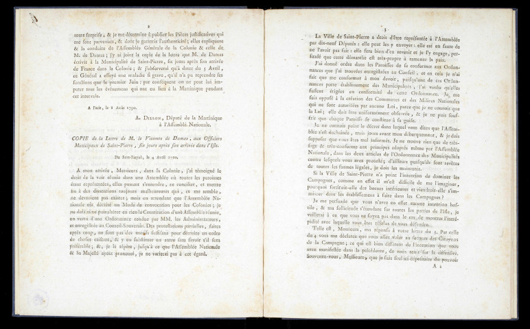 Pièces justificatives sur l'affaire de la Martinique, qui constatent la conduite patriotique de M. de Damas, gouverneur-général de cette colonie