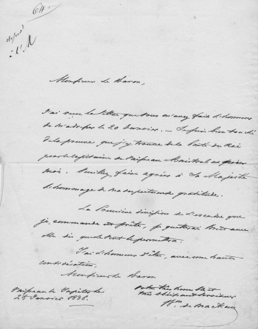 Lettre de remerciements de monsieur de Mackau