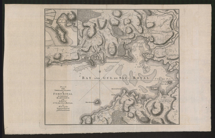 Plan of the town and citadel of Fort Royal. Plan de la ville et de la citadelle du Fort Royal avec la baie du Cul de Sac Royal