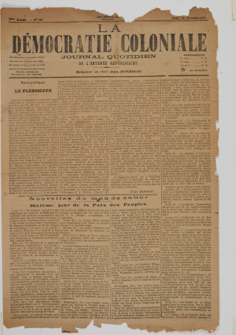 La Démocratie coloniale (n° 291)