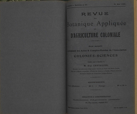 Revue de botanique appliquée et d'agriculture coloniale (n° 57)