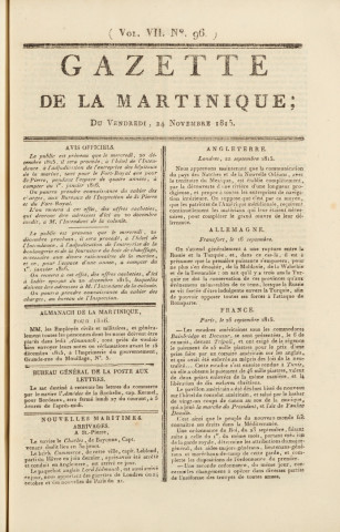 Gazette de la Martinique (1815, n° 96)