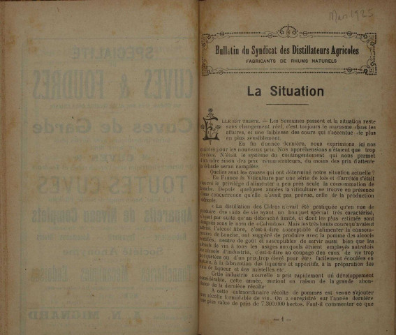 Bulletin du Syndicat des distillateurs agricoles (n° 03/1925)