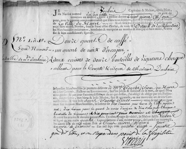 Connaissements de navires (collection factice de 136 documents manuscrits et imprimées)