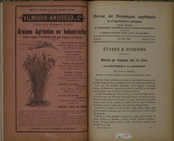 Revue de botanique appliquée et d'agriculture coloniale (n° 22)