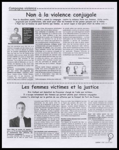 Lumina, journal de l'Union des femmes de la Martinique. N° 20, janvier 2003
