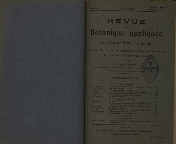 Revue de botanique appliquée et d'agriculture coloniale (n° 14)