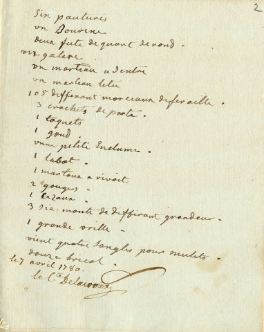 Documents concernant le comte de Lacroix. Inventaire des biens, appartenant au comte de Lacroix, transportés à Saint-Domingue