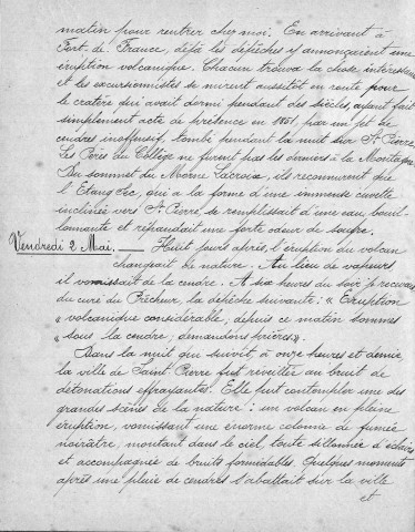 Eruption de la montagne Pelée du 8 mai 1902 : récit des évènements par l'abbé Parel, vicaire de Mgr de Cormont