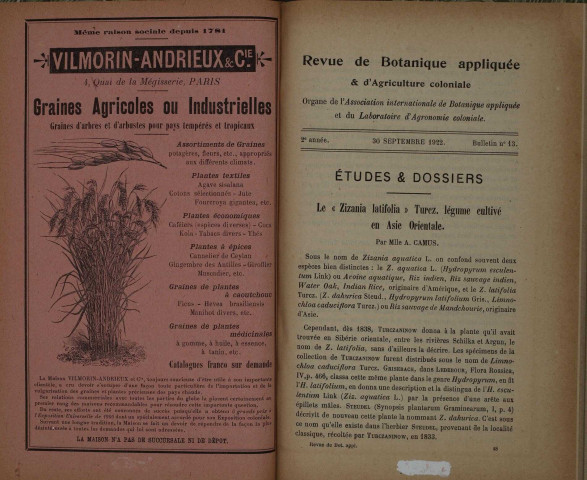 Revue de botanique appliquée et d'agriculture coloniale (n° 13)