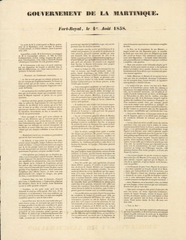 Conseil colonial. Session ordinaire le 1er août 1838 : discours de M. le contre-amiral de Moges, gouverneur de la Martinique