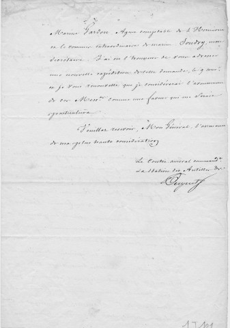 Frégate du roi L'Hermione. Avancement de plusieurs membres de l'équipage : lettre du contre-amiral Bergeret, commandant de la station des Antilles et du golfe du Mexique au comte d'Augier, contre-amiral et directeur du personnel