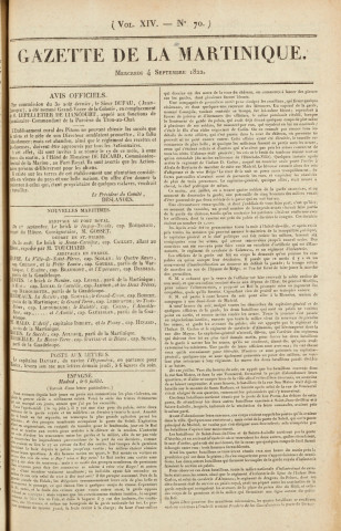 Gazette de la Martinique (1822, n° 70)