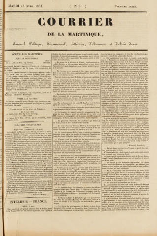 Le Courrier de la Martinique (1833, n° 7)