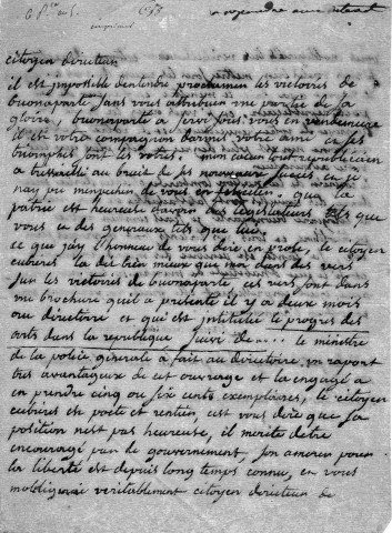 Lettre de Fanny Beauharnais au "citoyen directeur" concernant les victoires militaires et en faveur du citoyen Cubrires