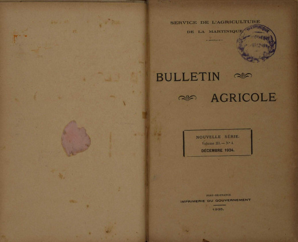 Bulletin agricole de la Martinique (décembre 1934)
