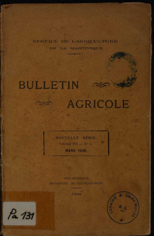 Bulletin agricole de la Martinique (mars 1938)