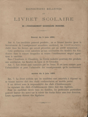 Lycée de Saint-Pierre : livret scolaire de l'enseignement secondaire d'Albert Gavand