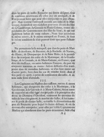 Importations de café provenant de la Martinique et des autres îles françaises de l'Amérique : déclaration du roi