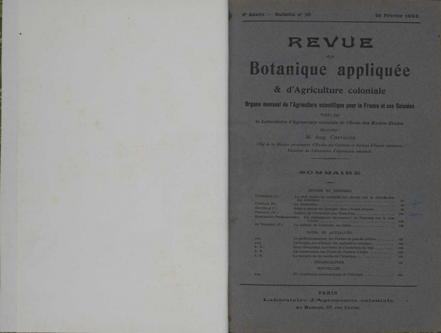 Revue de botanique appliquée et d'agriculture coloniale (n° 30)