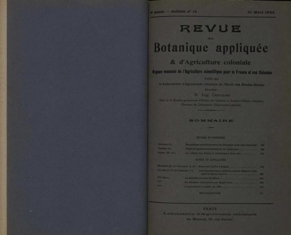 Revue de botanique appliquée et d'agriculture coloniale (n° 19)
