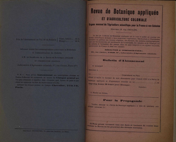 Revue de botanique appliquée et d'agriculture coloniale (n° 19)