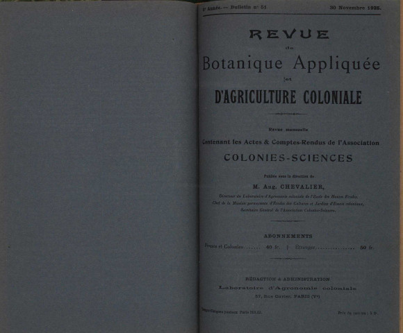 Revue de botanique appliquée et d'agriculture coloniale (n° 51)