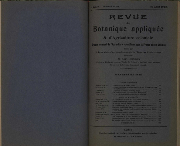 Revue de botanique appliquée et d'agriculture coloniale (n° 20)