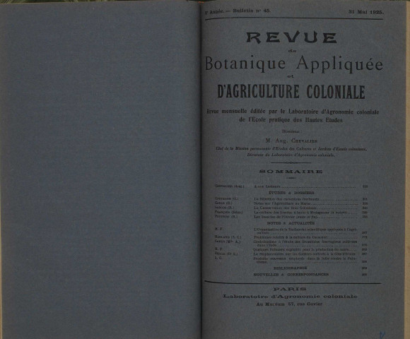 Revue de botanique appliquée et d'agriculture coloniale (n° 45)