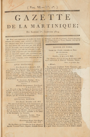 Gazette de la Martinique (1814, n° 1)