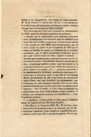 Mémoire pour M. Oculy Fouché, négociant à Saint-Pierre, présenté par Ad. Gatine, avocat aux Conseils du roi et à la Cour de cassation