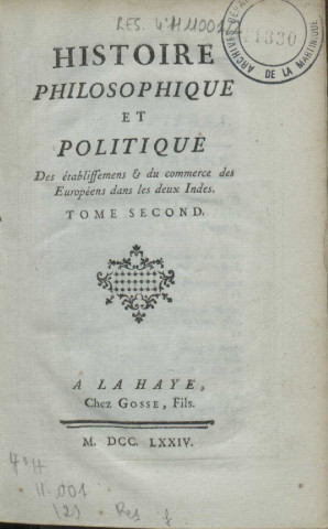 Histoire philosophique et politique des établissemens et du commerce des Européens dans les deux Indes (tome II)