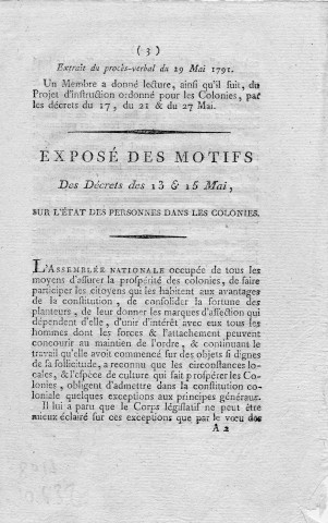 Etat des gens de couleur dans les colonies : extrait des procès verbaux de l'Assemblée nationale