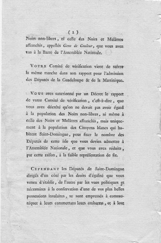 Admission des nègres et mulâtres libres aux assemblées provinciales : opinion de M. Cocherel, député de Saint-Domingue