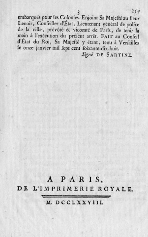 Police des noirs, mulâtres et autres gens de couleur à Paris : arrêt du Conseil d'Etat du roi