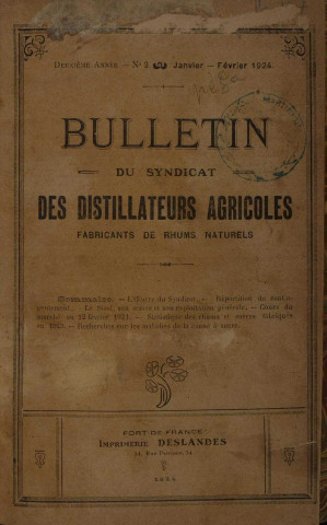 Bulletin du Syndicat des distillateurs agricoles (n° 01/1924)