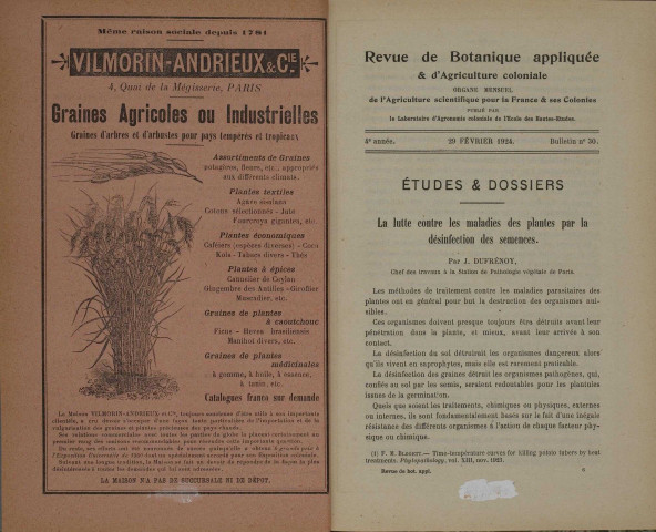 Revue de botanique appliquée et d'agriculture coloniale (n° 30)