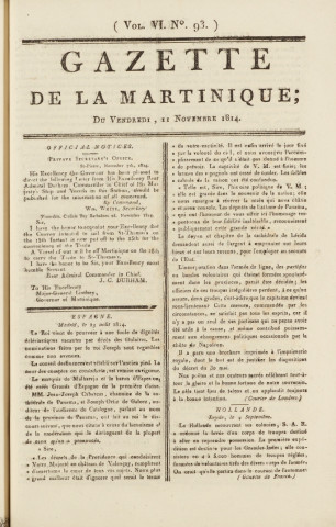 Gazette de la Martinique (1814, n° 93)