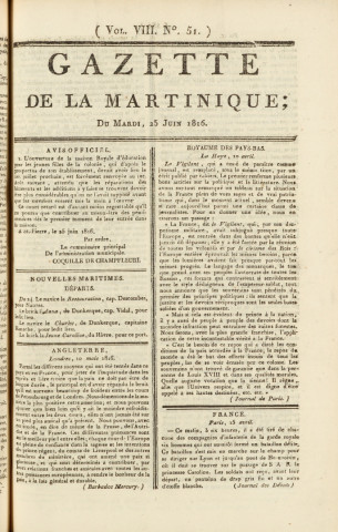 Gazette de la Martinique (1816, n° 51)