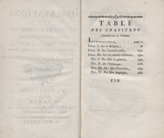 Observations sur plusieurs assertions extraites littéralement de l’histoire philosophique des établissements européens dans les deux Indes