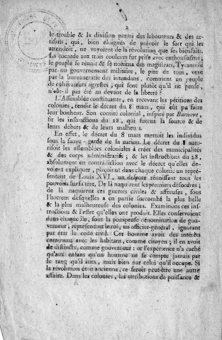 Administration des colonies : rapport de Pautrizel (de la Guadeloupe) représentant du peuple à la Convention nationale