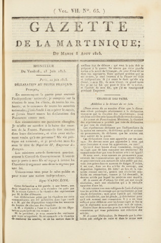 Gazette de la Martinique (1815, n° 65)